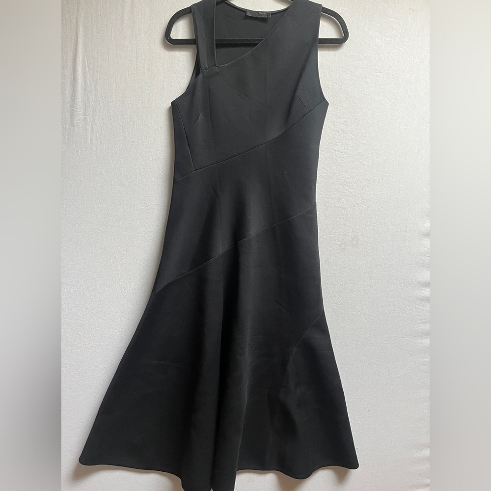Donna Karan Black Scuba Assymetrical Shoulder Maxi Dress Sz 8